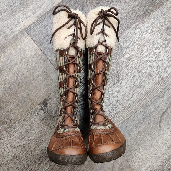 UGG Edmonton Tall Boots 3226 Green Plaid Brown Leather Sheepskin Shearling 7 - Picture 10 of 16